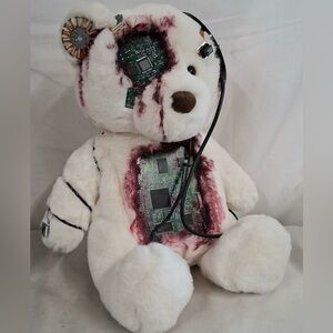 Handmade Modified Spooky Unique Cyberpunk Goth Teddy Bear - Halloween Holiday